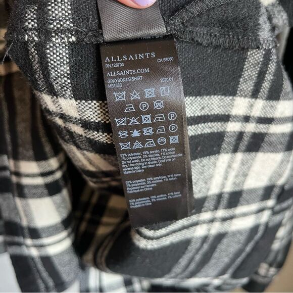 All Saints Black and White Plaid Casual Button Down Shirt - Picture 7 of 8